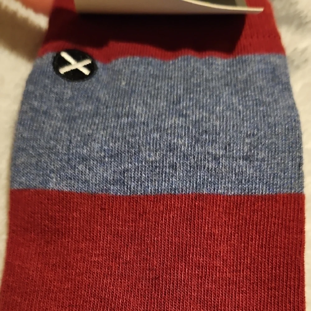 ODD SOX Men Casual Premium Cotton Crew Length Striped Heathered Blue Maroon Sock